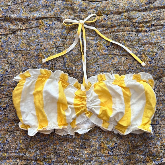FP Beach by Free People 60s Style Yellow White Stripe Ruffle Bloomers Bikini - Picture 11 of 14